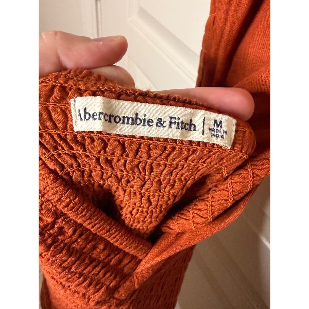 Abercrombie & Fitch M Smocked Mini Dress Boho Rust Orange Fall Back Tie Ruffles - Picture 4 of 7